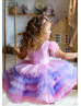 Sequin Pink Violet Layered Tulle Flower Girl Dress With Feather